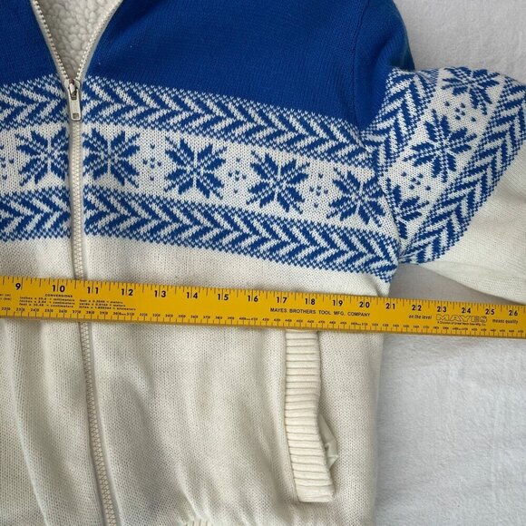 Vintage 70's Fingerhut Fashions Snow Flakes Blue & White Nordic Winter Jacket XL - Picture 6 of 9